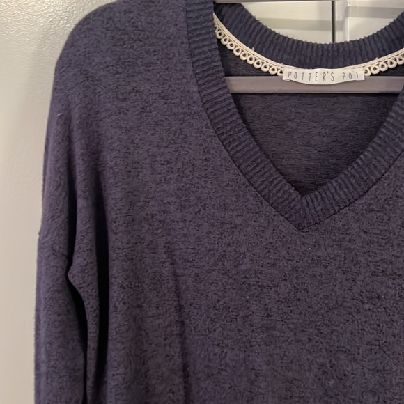 Potter’s Pot Heather Navy Blue Long Sleeve Sweater Material Shirt — Size: M - Picture 2 of 6